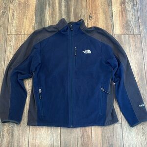 Men’s Large North Face Windwall Fleece Jacket Coat, Navy Blue and Grey Polyester